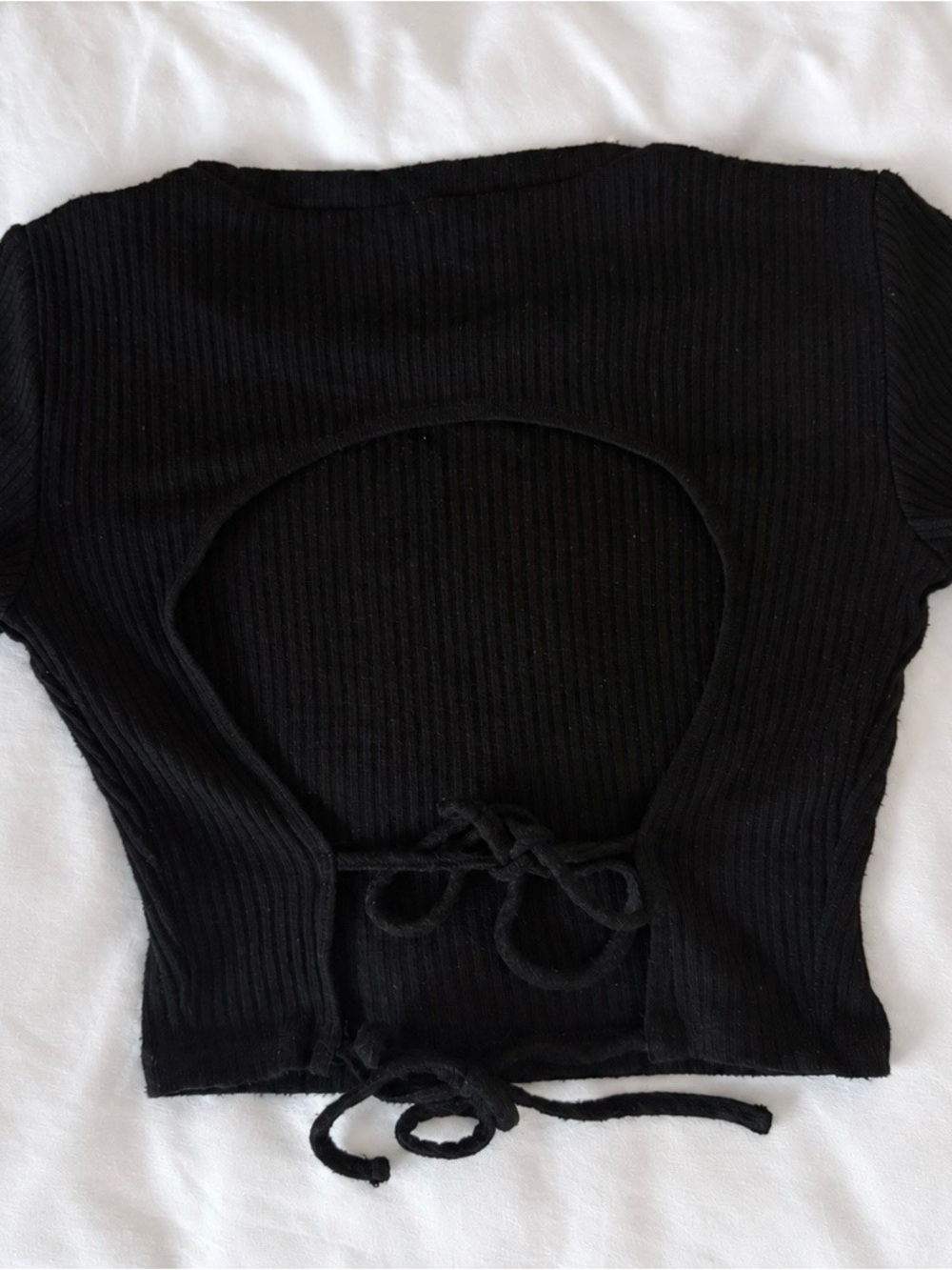 Garage Black Ribbed Open-Back Tie Crop Top